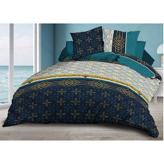 Le linge de Jules Пододеяльник 220 x 240 см + 2 наволочки Микрофибра Мягкий и прочный Легкий уход Биарриц синий