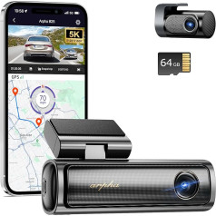 ARPHA B25 5K Dashcam mit 5G WiFi, kostenloser 64 GB SD-Karte, ADAS Dual Dashcam vorne und hinten, Autokamera, GPS, Sprachsteuerung, WDR, Nachtsicht, G-Sensor, Max Up-Unterstützung bis zu 256 GB