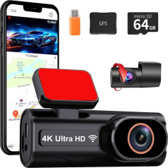 Автомобильная WiFi камера 4K Dashcam с картой памяти 64GB App Ночное видение Запись по кругу G-сенсор 24 часа Режим парковки Перекидное зеркало 170° Шир