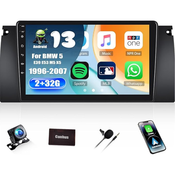 [2+32G] SIXWIN Android 13 Автомобильное радио для BMW 5 E39 E53 M5 X5 (1996-2007) Радио, 9-дюймовый емкостный сенсорный экран с WiFi GPS Bluetooth FM/RDS USB Mirrorlink + Canbus + камера за