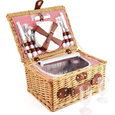 Корзина для пикника Willow Hamper на 4 персоны с изолированным отделением для кулера и водонепроницаемым одеялом, набор столовых приборов, плете