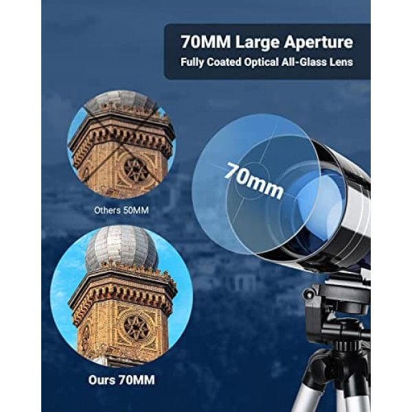 ESSLNB телескоп дети начинающих 70/360 телескоп астрономии с смартфон адаптер Выдвижной штатив 3X Барлоу и Лунный фильтр Предложение Фотографии