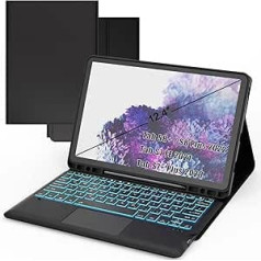 Чехол-клавиатура для Samsung Galaxy Tab S8 Plus/S7 FE/S7 Plus 12,4 дюйма - 7 цветов подсветки сенсорной панели планшета - подсвечиваемая клавиатура с немецкой р