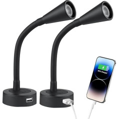 acegoo 2 x Spot Reading Light 12 V LED Motorhome Boat Wall Light Reading Light Dimmable Gooseneck Flexible 3200 K with Integrated Dimmer Switch and USB Charger for Car Van Caravan Interior Lighting
