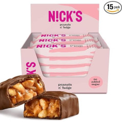 NICKS Keto Bar Peanuts n Fudge, шоколадно-арахисово-карамельные снеки, 175 калорий, 3,9 углеводов нетто, без добавления сахара, без глютена, низкоуглеводные