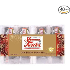 Юньнань туоча - Бодрящий черный чай туочак с женьшенем - 40 чайных пакетиков (упаковка 1 x 40) - 80 г - Чай из Китая с гарантией происхождения