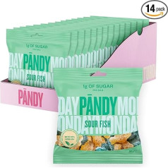 PANDY Low Carb Sweets - Healthy Sweets - Sugar Free Fruit Gums - Sweet Sourour Fish - Bag of Delicious Lemon and Blueberry Fruit Gummies, Only 1 g Sugar and 85 Calories, 14 × 50 g