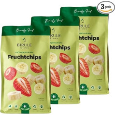 BIRULE Naturlas Сублимированные фруктовые чипсы из клубники + бананов (3 x 120 г) 100% чистые фрукты без добавления сахара Идеально подходит для фитнес