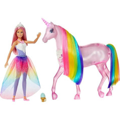 Barbie Dreamtopia Кукла Единорог, Barbie Dreamtopia Rainbow Magic Light Единорог с 25+ огнями, вкл. Barbie - Кукла и игрушка Единорог, подарок для детей, игрушка от 3 лет, GWM7