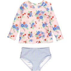 RuffleButts® Baby/Toddler Girls Rash Guard 2-Piece Swimsuit Set - бикини с длинным рукавом и защитой от солнца UPF 50+, Coastal Breeze Floral