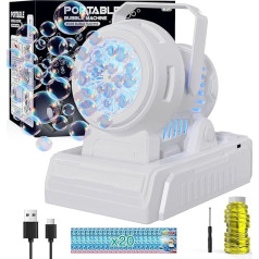 Пузырьковая машина, автоматическая, для детей, 10,000+ пузырей в минуту, портативная, перезаряжаемая, с 6 большими отверстиями/2 решения для исп