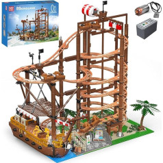 Mould King Looping Roller Coaster Kit, 11013, Набор для создания тематического парка с американскими горками и пиратским кораблем, набор для моделирования для