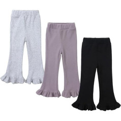 3 Pack Toddler Baby Girl Pants Ribbed Bell Bottom Flare Pants with Ruffle Elastic Waist Leggings Trousers Baby Yoga Pants for Girls Ribbed Pants Girls Toddler Bell Bottom Jeans