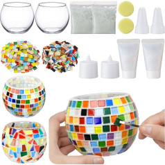 Sunnychicc 2 Piece Glass Mosaic Candle Holder Set Includes Glass Tea Light Holder, Glass Mosaic Tiles for Crafts, Bulk Pack for Creativity, DIY, Stained Glass Set for Kids and Adults