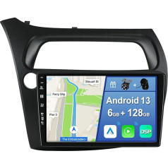 YUNTX [6GB+128GB] Android 12 Автомобильное радио для Honda Civic (2006-2012) [Встроенный CarPlay/Android Car/DSP/GPS] 9 дюймов IPS 2.5D Камера + MIC-DAB/Mirror Link/Bluetooth 5.0/36 0 Камера Управле