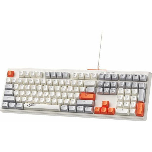 MAMBASNAKE V300 108-Key Wired Gaming Keyboard Mixed Color Membrane Keyboard with RGB Backlit Full Size Keyboard with Multimedia Keys, US Layout - White-Orange