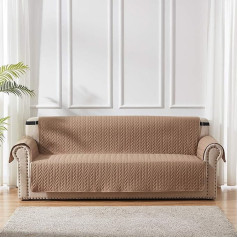 ‎Sunstyle Home SunStyle Home Sofa Slipcover Furniture Protector 100% Waterproof Leaf Embroidery Quilted Couch Cover with Adjustable Elastic Band and Non-Slip Backing for Sofa Taupe/Beige