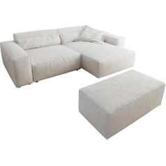 Delife Sirpio XL Bouclé Угловой диван 270 x 170 см регулируемый с табуретом кремовый / белый