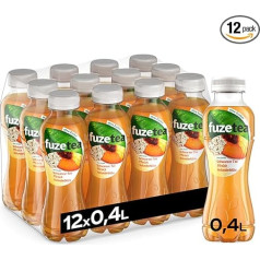 Fuze Tea Black Tea Peach Elderflower - освежающий сплав чая, сока и трав из персика и бузины - без сахара и калорий - одноразовые бутылки (12 x 400 мл)