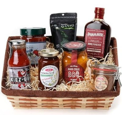 Подарок для мужчин, подарочная корзина / Подарочная корзина BBQ Meister: Немецкие деликатесы для гриля; соус барбекю, домашняя горчица, кетчуп, ш