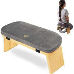 Florensi Meditation Bench - Folding Meditation Bench - Ergonomic Bamboo Meditation Stool - Sturdy Meditation Chair with Meditation Cushion for Kneeling & Sitting - Deeper and Longer Meditation