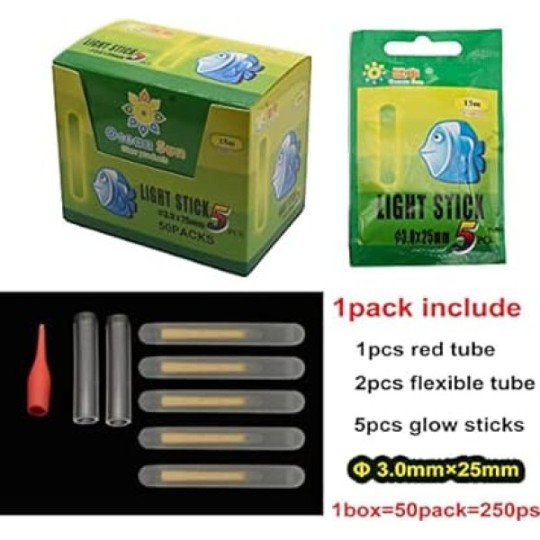 linguang 50-250pcs Green Long Lasting Fishing Glow Sticks with Sleeve and Corks Slide On Line for Underwater, BellBobbers Floater 1Inch3.0mm25mm 1.45Inch4.537mm 2Inch6.050mm 3Inch7.575mm