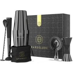 BarDeluxe® Boston Shaker Set 5 Pieces, Bartender Set, Cocktail Mix Set - 750 ml Cocktail Shaker Boston Cocktail Set Stainless Steel Cocktail Accessories - Luxury Gift Set, Bag & Recipe Book (Black)