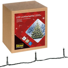 Idena 31869 LED Fairy Lights с 200 светодиодами теплого белого цвета, с функцией таймера на 8 часов и трансформатором, длина около 29,9 м, украшение для внут