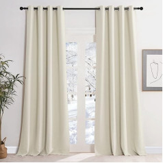KGORGE Шторы блэкаут, бежевые шторы, непрозрачные, комплект из 2, 245 x 140 см, теплоизолирующие шторы с люверсами, термошторы, теплозащита, шторы б