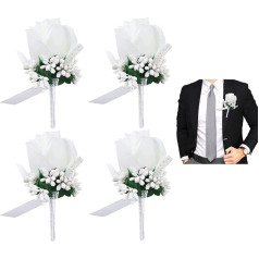 4 x Белые цветы для пуговиц ручной работы с булавкой и зажимом