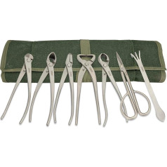 XRMXF 7-Piece Bonsai Tool Set Made of Stainless Steel, Bonsai Rake, Concave Cutter, Bud Tongs, Bonsai Scissors, Wire Pliers, Branch Cutter, Jin Pliers and Tool Roll Bag