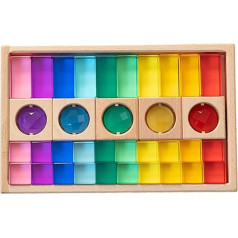 Ronyme Stacking Game Rainbow Acrylic Gemstone Dice, Rainbow GEM Cube Building Blocks, Smooth Stacking Game Dice Blocks Building Blocks Set for Children, 35 Pieces