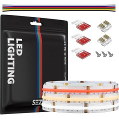 SEZO 3M RGB CCT FCOB LED Strip DC24V 2520LEDs COB LED Strip Flexible Dimmable RGB Warm White + Cool White High Density LED Fairy Lights 12 mm IP30 Not Waterproof for Indoor Decoration