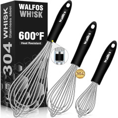 Walfos® Whisk Set Stainless Steel Whisk - венчик 21 см + 23 см + 28 см, венчик с шариками, кухонный венчик для смешивания, взбивания, пенообразования и перемешиван