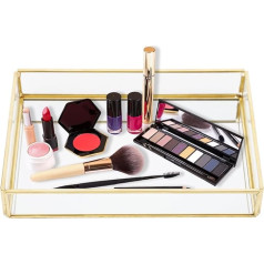 Tomotato Gold Mirror Tray, Vintage Mirror Tray Metal Glass Mirrored Plate, Jewellery Cosmetic Display Mirror Tray Rectangular for Dressing Table Bathroom Bedroom (L)