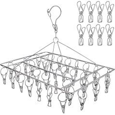 Homnoble 1pc Stainless Steel Sock Sock Dryer Clothes Airer Swivel Hook Windproof Hanger for Socks, Underwear, Bras, Baby Clothes, Gloves (with 8 Replacement Clips)