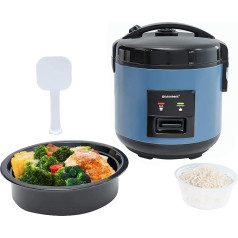 Eamoment DRC-5020BL 1L | 400W Rice Cooker & Steamer (1 Litre - 5 Cups) for 1-5 People Quick Cooking without Burning Removable Non-Stick Coating, Rice Spoon & Measuring Cup, Blue