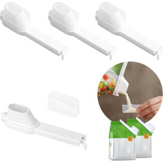 DOINEUFL Pack of 4 Food Storage Bag Clips Bag Clip with Pourer Kitchen Chip Bag Clips Plastic Cap Sealing Clips Ideal for Storage and Organization