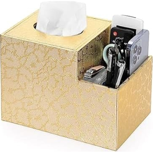BTSKY Квадратная PU кожаная коробка для салфеток с многофункциональным боковым карманом-органайзером для пульта дистанционного управления К
