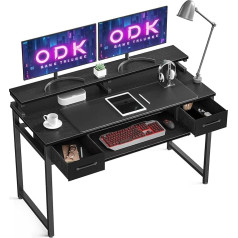 ODK Столы с ящиками, 120 x 48 x 87 см, компьютерный стол, черный с ящиком для клавиатуры, офисный стол, деревянный стол для ПК с подставкой для монит