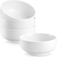 MALACASA Regular Series 4-Piece Cereal Bowls Set, 800 ml Soup Bowls, Porcelain Cereal Bowl, Large, Soup Bowls with Wide Diameter, Ceramic Bowl, Ramen Bowl, White