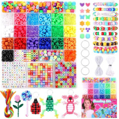 Funtopia Бусины Пони для детей и девочек, 1000+ штук, 20 цветов бусин для нанизывания, набор бусин с трубочистом, буквенные бусины для браслетов, ук