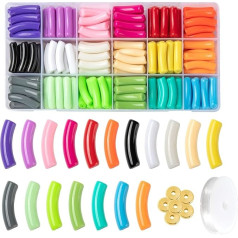 BEEFLYING 180pcs Bamboo Bracelet Tube Beads Acrylic Chunky Curved Beads Loose Spacer for DIY Bracelet Jewelry Making