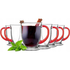 Glasmark KROSNO 1992 Куба Кофе Стаканы Набор из 6 с красной ручкой Капучино Холодный Кофе Стаканы Кружки Посудомоечная машина Безопасный 6 х 400 мл