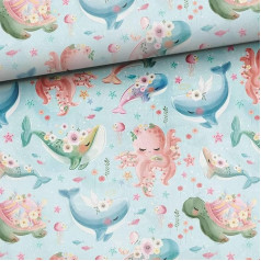 Ткани для шитья для детей, не продается по метражу: 1 м Французская махровая ткань для пота с морскими существами, такими как киты черепахи у