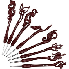 Aeelike Vintage Animals Crochet Hook Set for Arthritic Hands, 8 Pieces, Ergonomic Aluminium Crochet Hook, Extra Long, 2.5-6 mm Reddish Brown Crochet Hooks Set for Beginners, Children, Adults and