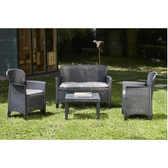 Dmora - Ostuni Outdoor Lounge Set, садовый комплект с 2 креслами, 1 диваном и 1 кофейным столиком, уголок для сидения из ротанга с подушками, 100% сделано в Ита