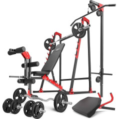 Marbo Sport MH26 Весовая скамья, стойка для штанги, лат, скамья для скручивания, тренажер для ног, 1 x SZ штанга для скручивания, 2 x штанга для гантелей