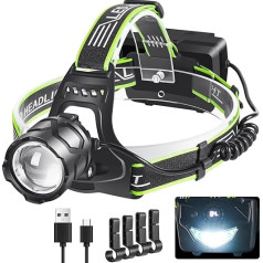 PEAKRO LED аккумуляторный налобный фонарь, супер яркий 90,000 люмен, 5 режимов, светодиодный налобный фонарь, красный задний фонарь, 9000 мАч, USB аккум