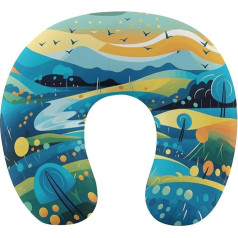 Подушка для путешествий Cartoon Hills Neck Support Memory Foam U-Shaped Pillow Soft Comfortable Travel Neck Pillow Sleep Rest Pillow Travel Accessories for Airplane Car Office